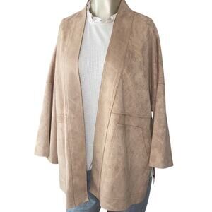 SOLITAIRE Women Size Medium Suede Look Jacket 3/4 Sleeve Fawn Brown Tan
